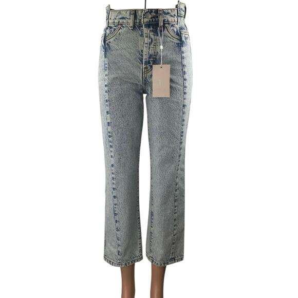 NEW Revice Women's Blue Acid Wash High Waisted Flare Cropped Denim Jeans Size 26 - Picture 1 of 5
